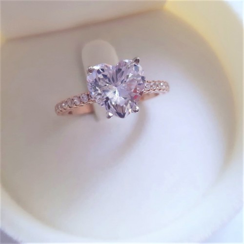 Καρδιά ροζ χρυσό μονόπετρο δαχτυλίδι Κ14 με ζιργκόν