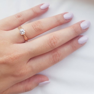 Κλασικό ροζ χρυσό μονόπετρο δαχτυλίδι Κ14 με ζιργκόν