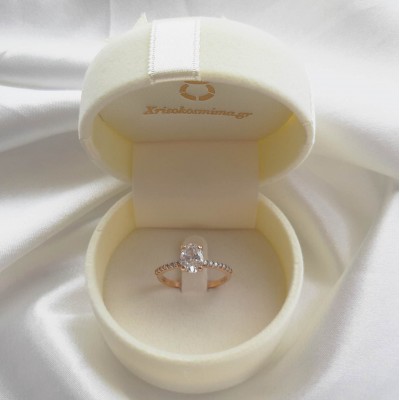 Ροζ χρυσό μονόπετρο δαχτυλίδι Κ14 με ζιργκόν