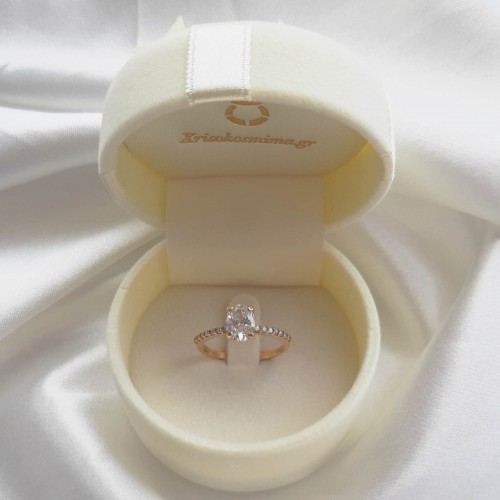 Ροζ χρυσό μονόπετρο δαχτυλίδι Κ14 με ζιργκόν