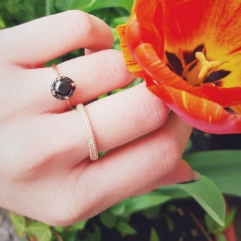 Ροζ χρυσό μισόβερο δαχτυλίδι Κ14 με ζιργκόν