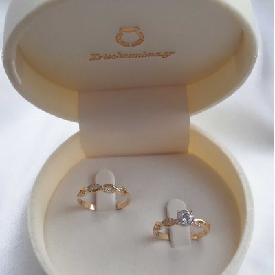 Χρυσό δαχτυλίδι μονόπετρο και σειρέ Κ14 με ζιργκόν