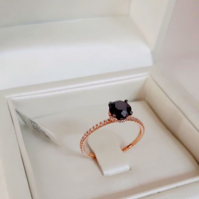Μονόπετρο δαχτυλίδι από ροζ χρυσό Κ18 με black diamond