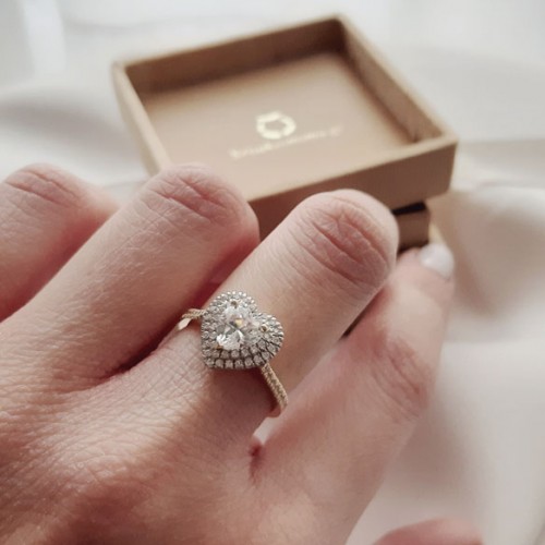 Χρυσό δαχτυλίδι καρδιά Κ14 με ζιργκόν