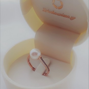 Ροζ χρυσό δαχτυλίδι Κ14 με μαργαριτάρι