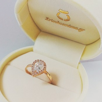 Δαχτυλίδι σταγόνα από ροζ χρυσό Κ14 με ζιργκόν