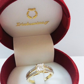 Χρυσό μονόπετρο δαχτυλίδι Κ14 με ζιργκόν