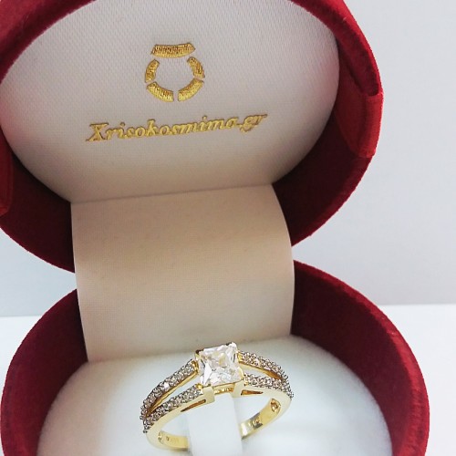 Χρυσό μονόπετρο δαχτυλίδι Κ14 με ζιργκόν