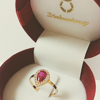 Δαχτυλίδι σταγόνα από ροζ χρυσό Κ14 με ζιργκόν