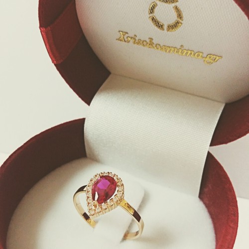 Δαχτυλίδι σταγόνα από ροζ χρυσό Κ14 με ζιργκόν