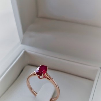 Ροζ χρυσό δαχτυλίδι Κ18 με ρουμπίνι και brilliant