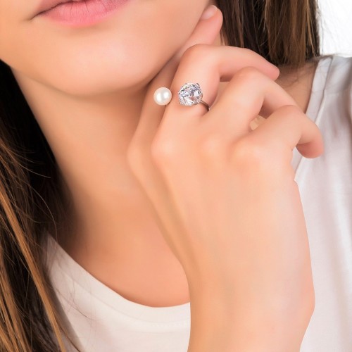 Ασημένιο δαχτυλίδι 925 με ζιργκόν και μαργαριτάρι