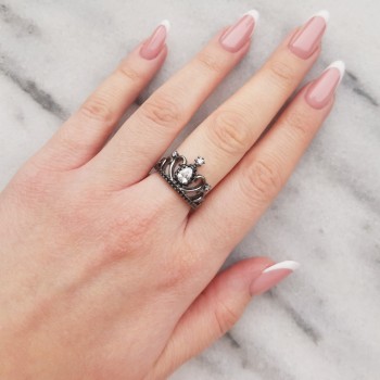 Ασημένιο δαχτυλίδι κορώνα 925 με μαύρο επιπλατίνωμα