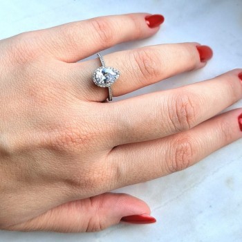 Ασημένιο δαχτυλίδι σταγόνα 925 με ζιργκόν