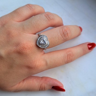 Ασημένιο δαχτυλίδι καρδιά 925 με ζιργκόν