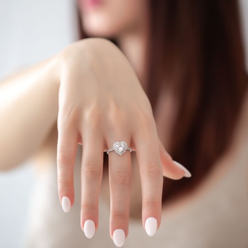 Λευκόχρυσο δαχτυλίδι καρδιά Κ14 με ζιργκόν