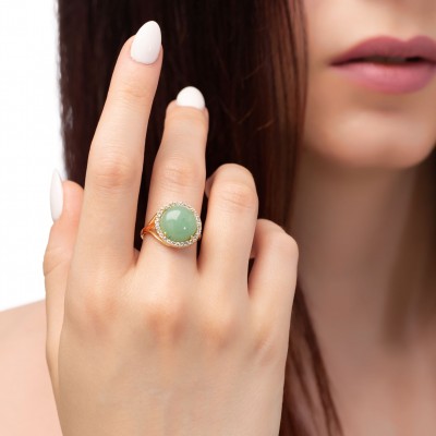 Χρυσό δαχτυλίδι Κ14 με ορυκτό αβεντουρίνη