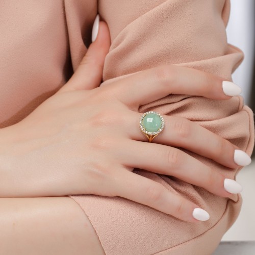 Χρυσό δαχτυλίδι Κ14 με ορυκτό αβεντουρίνη