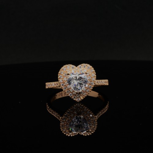 Ροζ χρυσό δαχτυλίδι καρδιά Κ14 με ζιργκόν