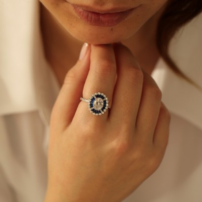 Ασημένιο δαχτυλίδι οβάλ ροζέτα 925 με ζιργκόν