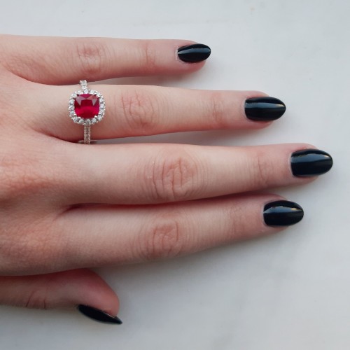 Μονόπετρο δαχτυλίδι cushion λευκόχρυσο Κ14