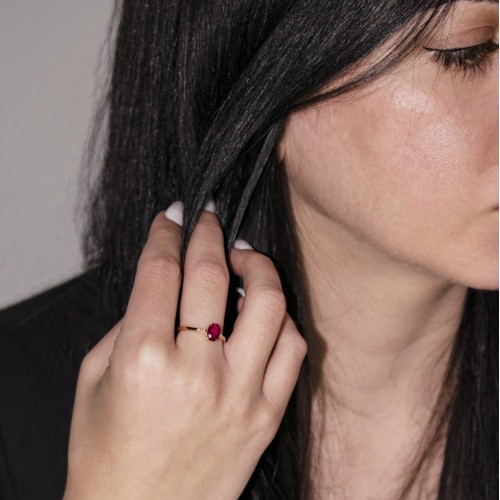 Ροζ χρυσό δαχτυλίδι Κ18 με ρουμπίνι και brilliant