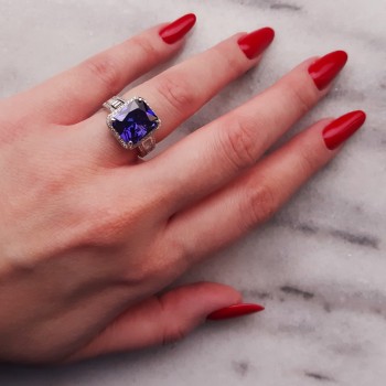 Ασημένιο δαχτυλίδι ορθογώνια ροζέτα 925 με ζιργκόν