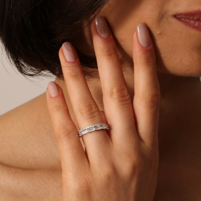 Ασημένιο μισόβερο δαχτυλίδι 925 με ζιργκόν