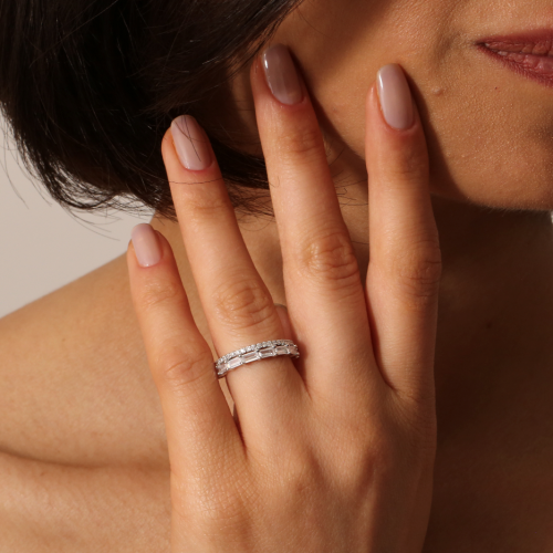 Ασημένιο μισόβερο δαχτυλίδι 925 με ζιργκόν