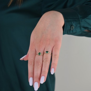 Χρυσό δαχτυλίδι Κ14 με οβάλ πράσινο ζιργκόν