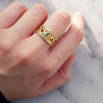 Χρυσό Βυζαντινό δαχτυλίδι Κ14 με ζιργκόν