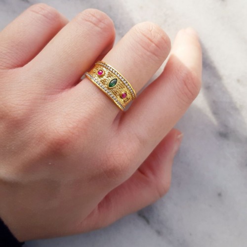 Χρυσό Βυζαντινό δαχτυλίδι Κ14 με ζιργκόν