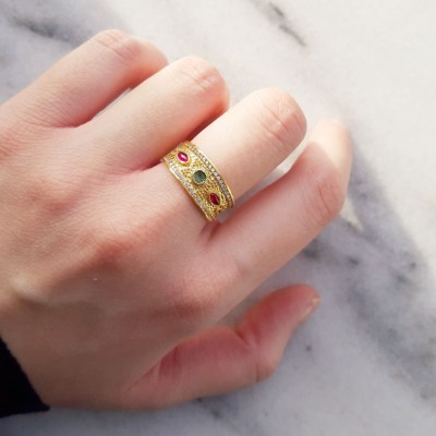 Χρυσό Βυζαντινό δαχτυλίδι Κ14 με ζιργκόν