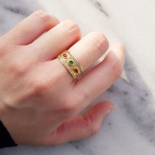 Χρυσό Βυζαντινό δαχτυλίδι Κ14 με ζιργκόν