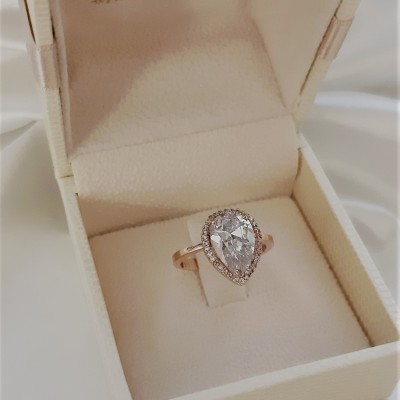 Ροζ χρυσό δαχτυλίδι σταγόνα Κ14 με ζιργκόν