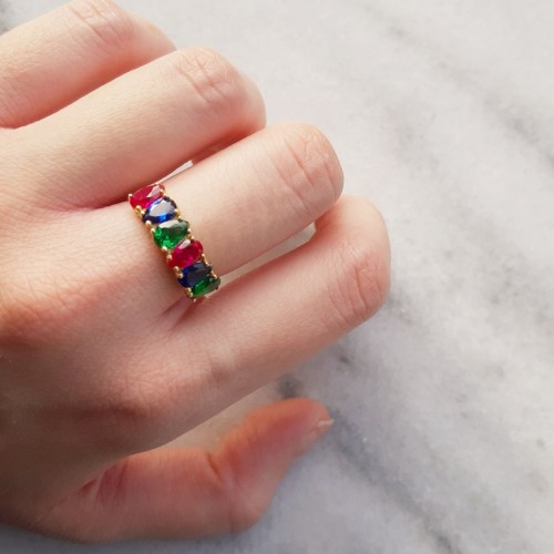 Χρυσό σειρέ δαχτυλίδι multi colour Κ14