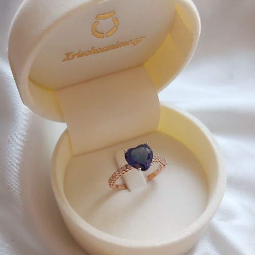 Ροζ χρυσό δαχτυλίδι "καρδιά" Κ14 με ζιργκόν