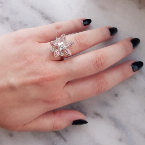 Ασημένιο δαχτυλίδι λουλούδι 925 με ζιργκόν