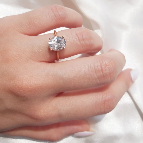 Ροζ χρυσό οβάλ μονόπετρο δαχτυλίδι Κ14