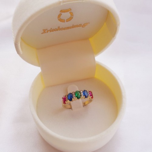 Χρυσό δαχτυλίδι σειρέ multi colour Κ14