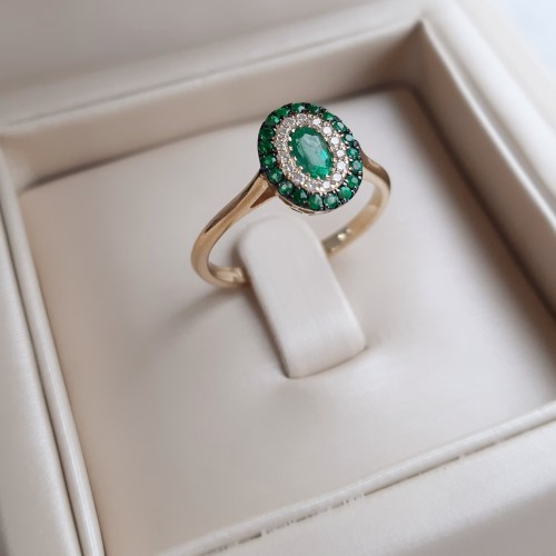 Χρυσό δαχτυλίδι Κ18 με διαμάντια και σμαράγδια