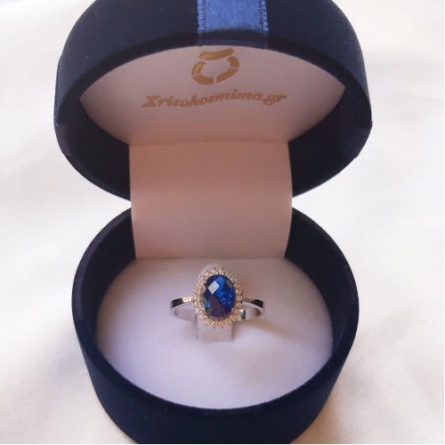 Λευκόχρυσο δαχτυλίδι ροζέτα Κ14 με ζιργκόν