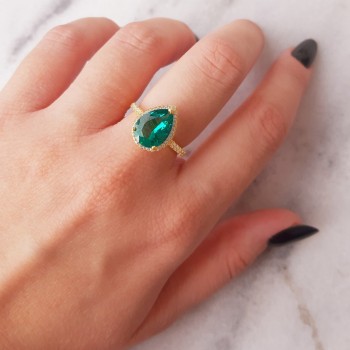 Ασημένιο επιχρυσωμένο δαχτυλίδι σταγόνα 925