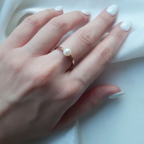 Δαχτυλίδι με μαργαριτάρι ροζ χρυσό Κ14