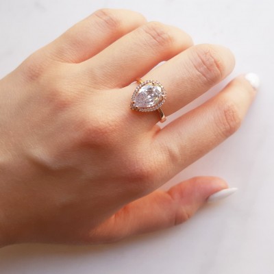 Ροζ χρυσό δαχτυλίδι σταγόνα Κ14 με ζιργκόν