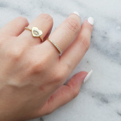 Χρυσό μισόβερο δαχτυλίδι Κ14 με ζιργκόν