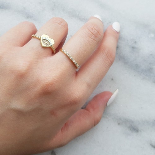 Χρυσό μισόβερο δαχτυλίδι Κ14 με ζιργκόν