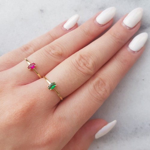 Χρυσό δαχτυλίδι Κ14 με πράσινο ζιργκόν