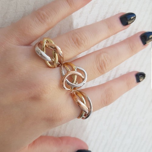 Χρυσό τρίχρωμο δαχτυλίδι Κ14