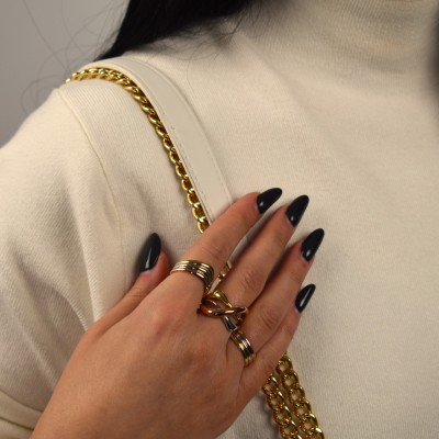 Χρυσό τρίχρωμο δαχτυλίδι Κ14